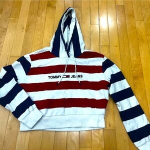 Vintage Tommy Jeans Striped Cropped Hoodie